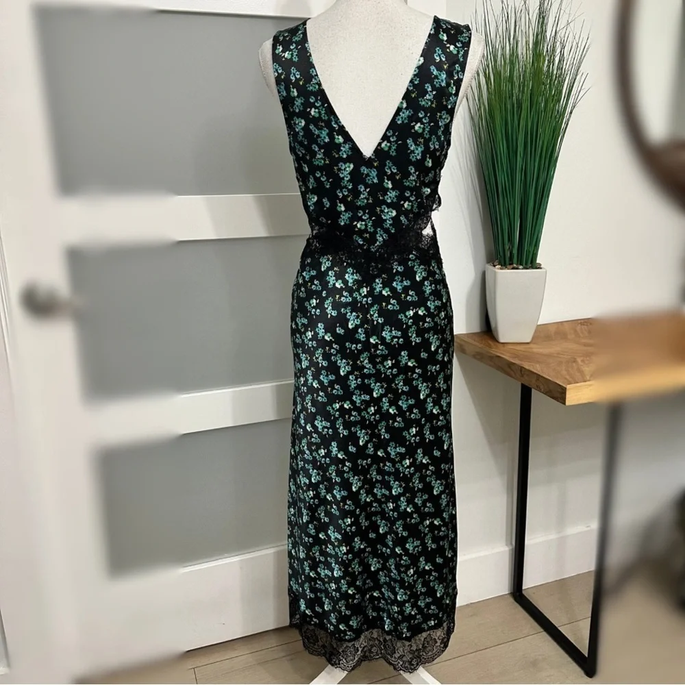 Rails Pandora Floral Satin Crepe Midi Dress Black 
Green SZ Small Fairy EUC - Picture 9 of 10